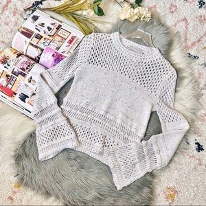 Paper Crane For Stitch Fix Lattice Bell Sleeve Confetti Cotton Sweater Sz S